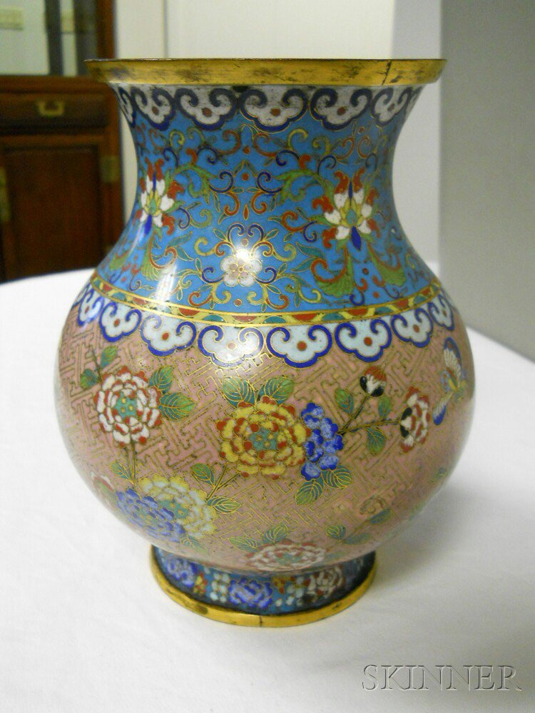 Appraisal: Cloisonne Vase China upper register with stylized lotus meanders on