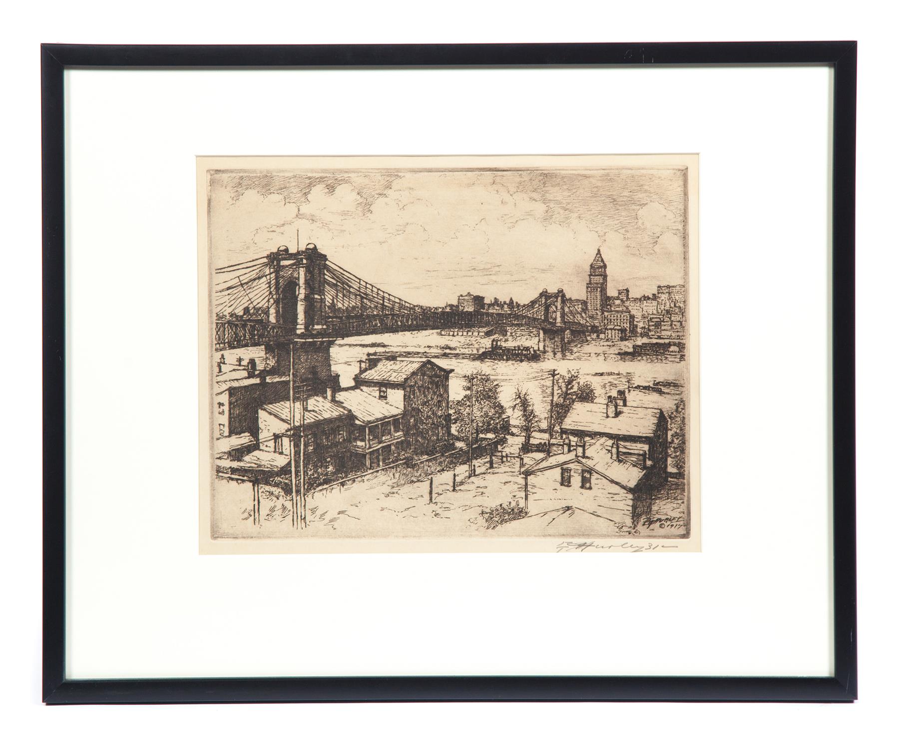 Appraisal: SUSPENSION BRIDGE EDWARD HURLEY OHIO - Etching on paper signed