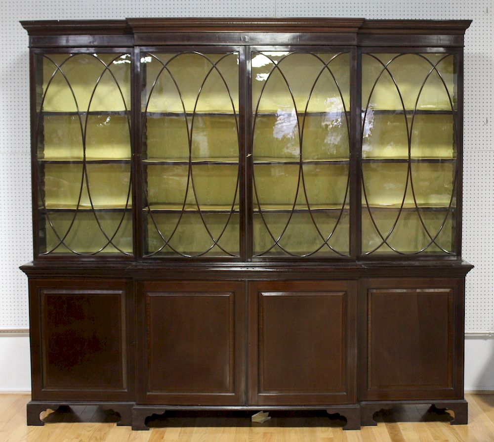 Appraisal: Antique Mahogany Breakfront With String Inlay Century top in sections