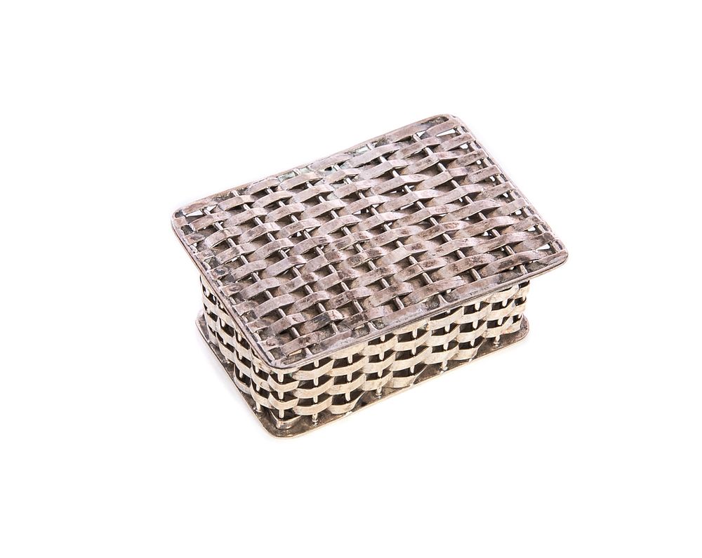 Appraisal: Sterling Silver Basket weave Box Mexico Sterling Silver Basket weave