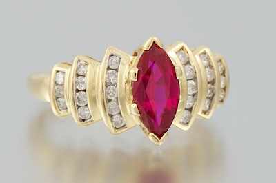 Appraisal: A Ladies' Diamond and Synthetic Ruby Ring k yellow gold