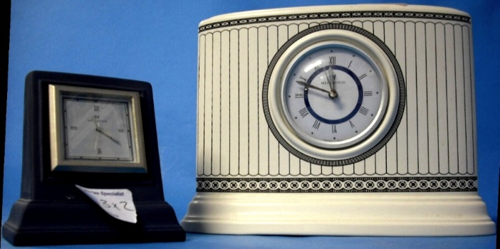 Appraisal: Wedgwood Contrasts Earthenware Mantle Clock and Dark Blue Jasperware Clock