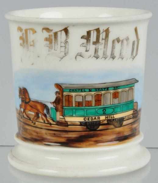 Appraisal: Horse-Drawn Trolley Shaving Mug Description Beautiful image of horse-drawn trolley