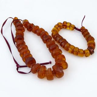 Appraisal: Antique Natural Amber Necklace and Bracelet Grouping Antique Natural Amber