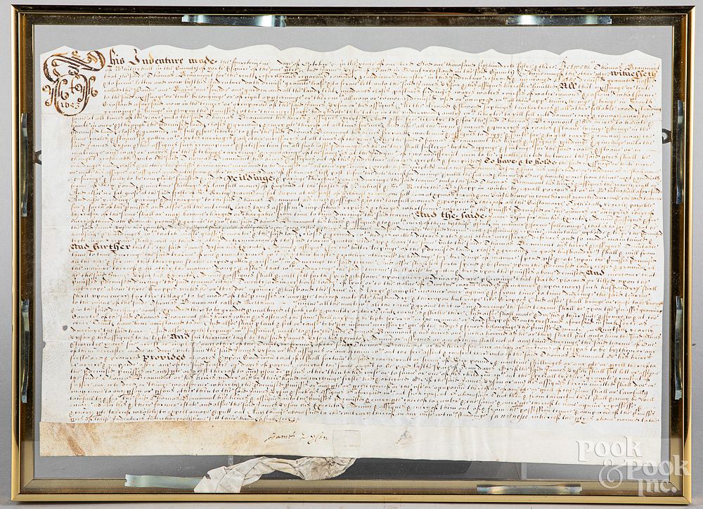 Appraisal: English indenture dated English indenture dated between Thomas Beaumont and