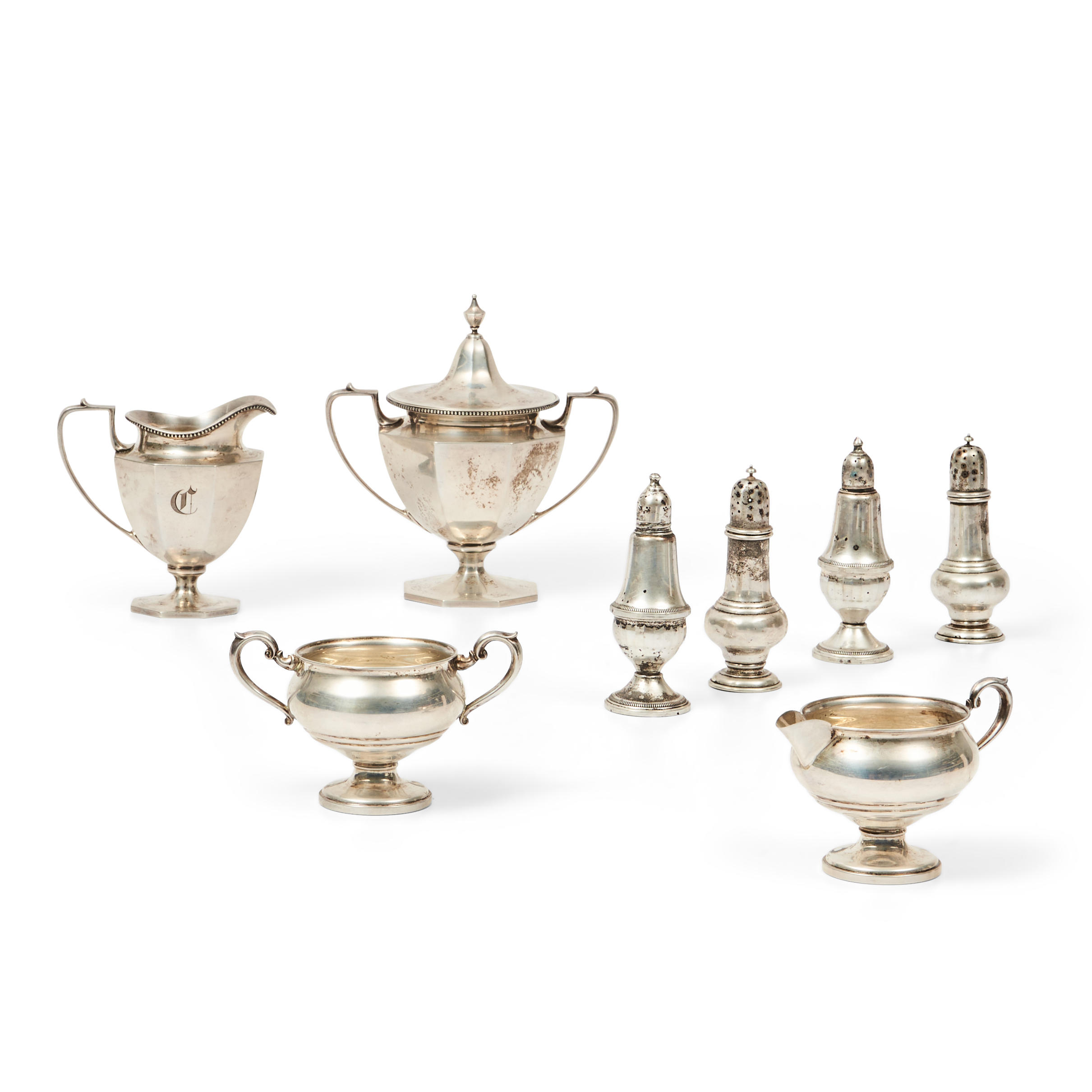 Appraisal: Eight Pieces of American Sterling Silver Hollowware a covered sugar