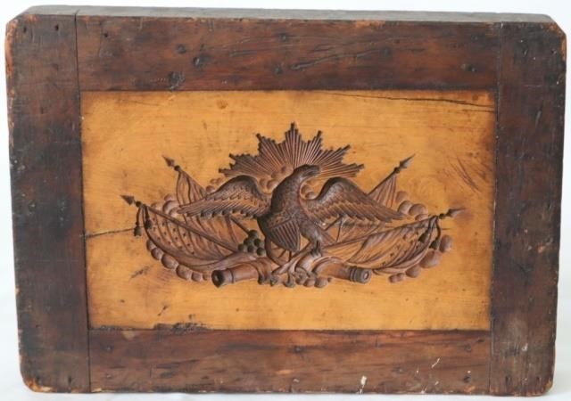 Appraisal: TH C EAGLE CARVED WITH AMERICAN FLAGS WOODENCAKEBOARD HIGH X