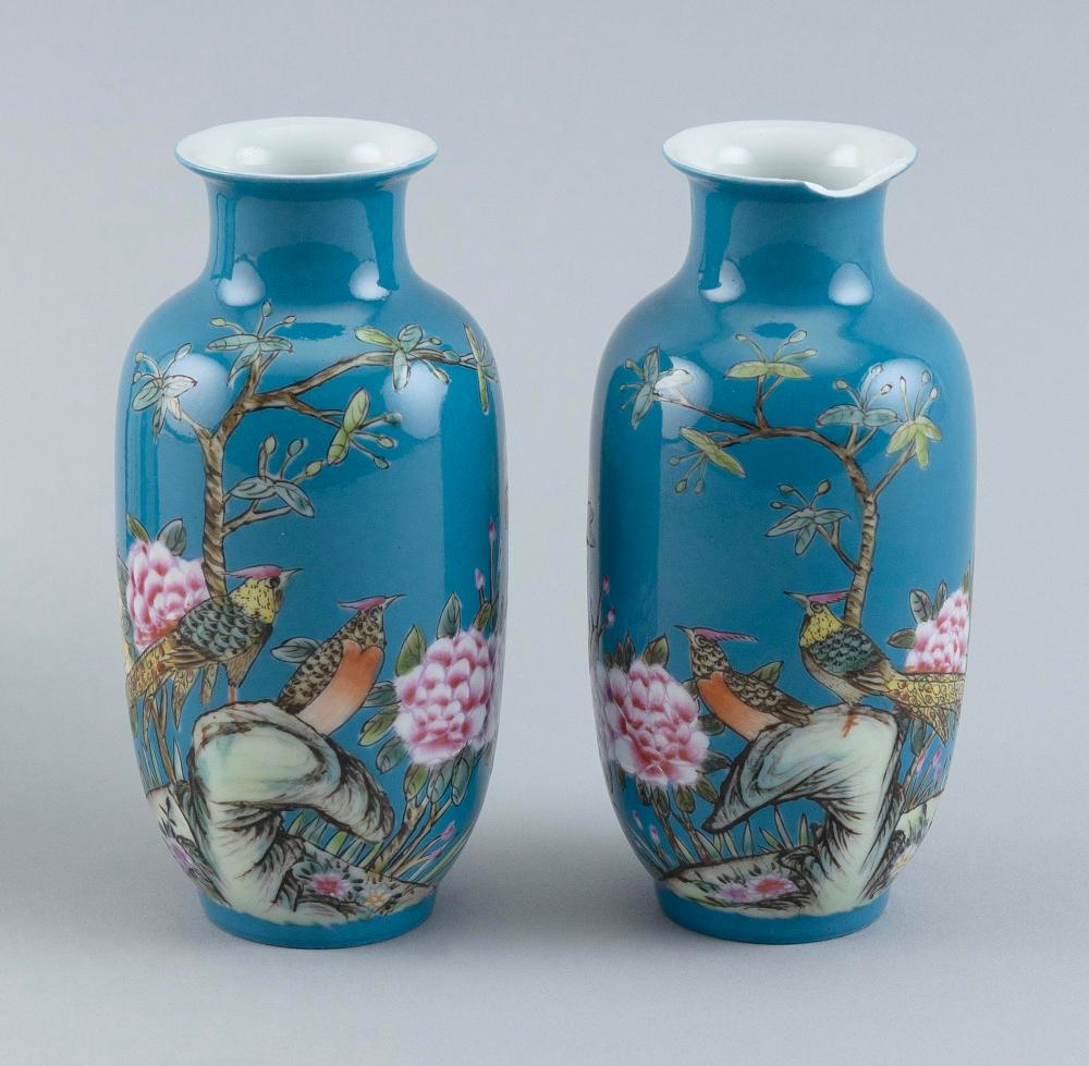 Appraisal: PAIR OF DIMINUTIVE CHINESE FAMILLE ROSE PORCELAIN VASES EARLY TH