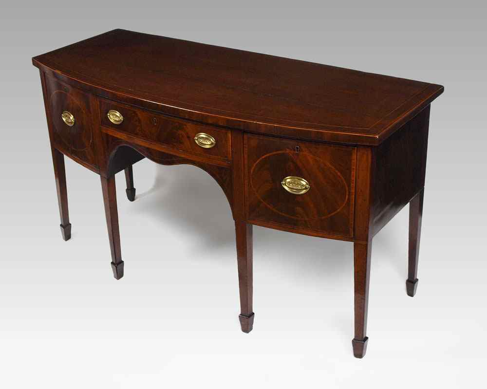 Appraisal: GEORGE III PERIOD MAHOGANY BOWFRONT SIDEBOARD Ca string inlay on