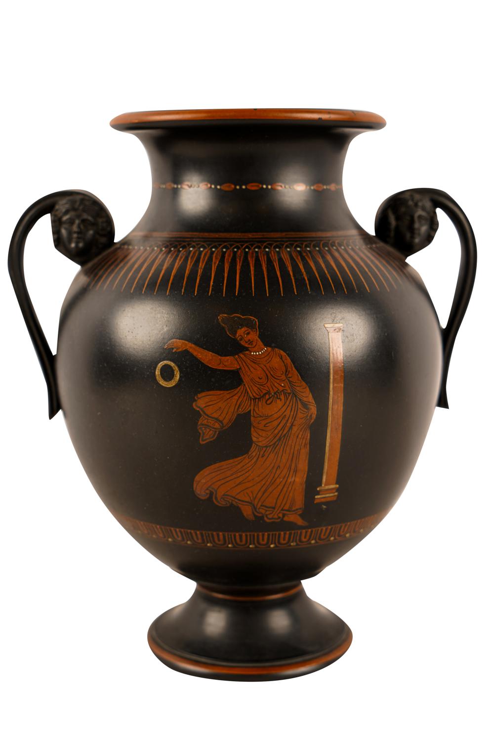 Appraisal: GREEK-STYLE RED-FIGURE POTTERY VASEmodern inches wide inches high Condition