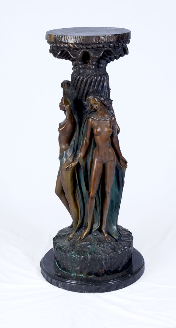 Appraisal: AFTER HOUDON NUDE WOMEN BRONZE PEDESTAL After Jean Antoine Houdon