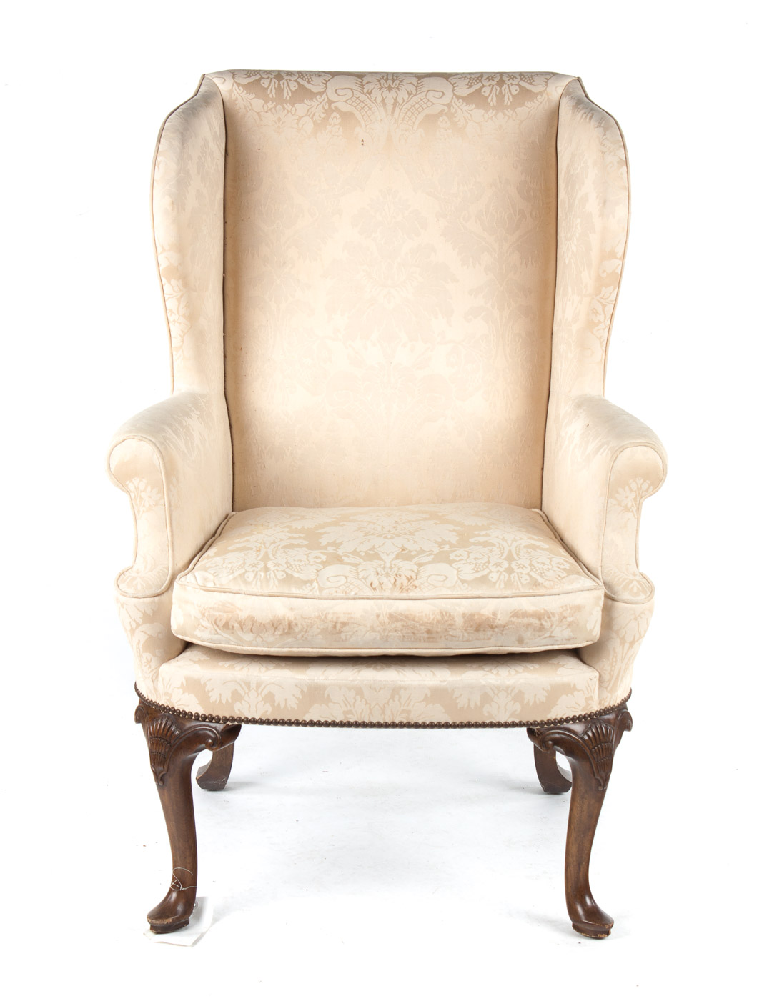 Appraisal: Baker Queen Anne style upholstered armchair th century flat crest