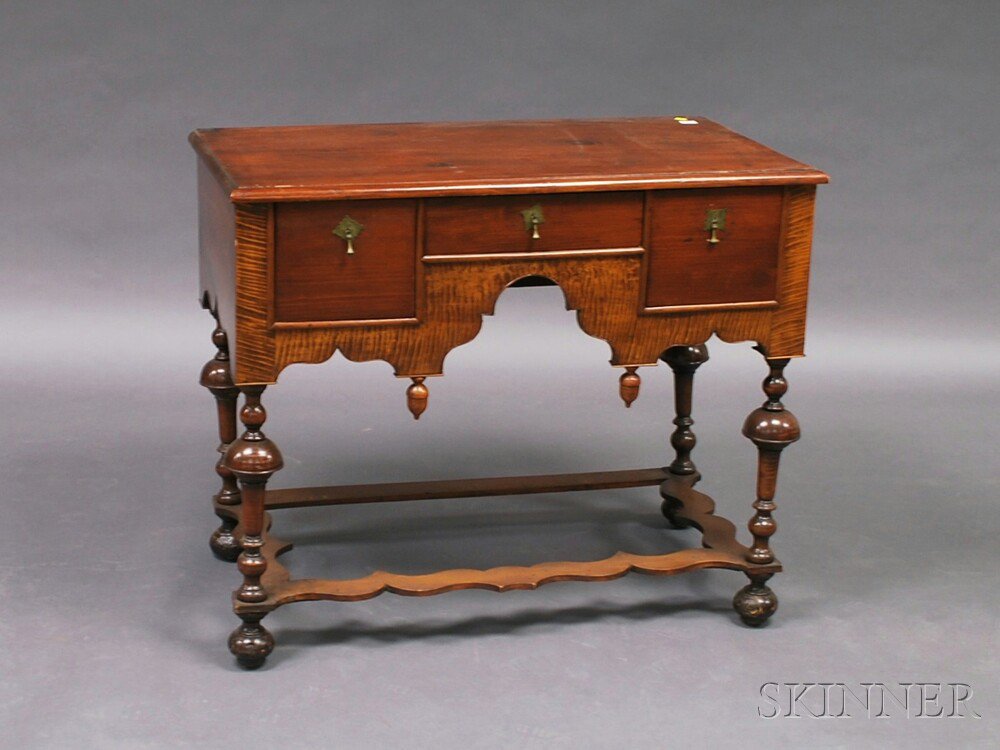 Appraisal: William and Mary-style Tiger Maple Veneer High Chest Base the