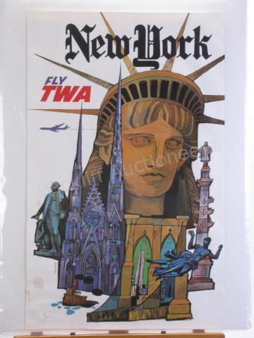 Appraisal: A vintage s TWA travel poster New York Fly TWA