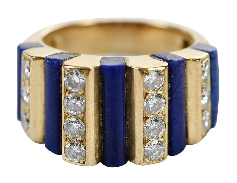 Appraisal: French kt Lapis and Diamond Ring five lapis sections round