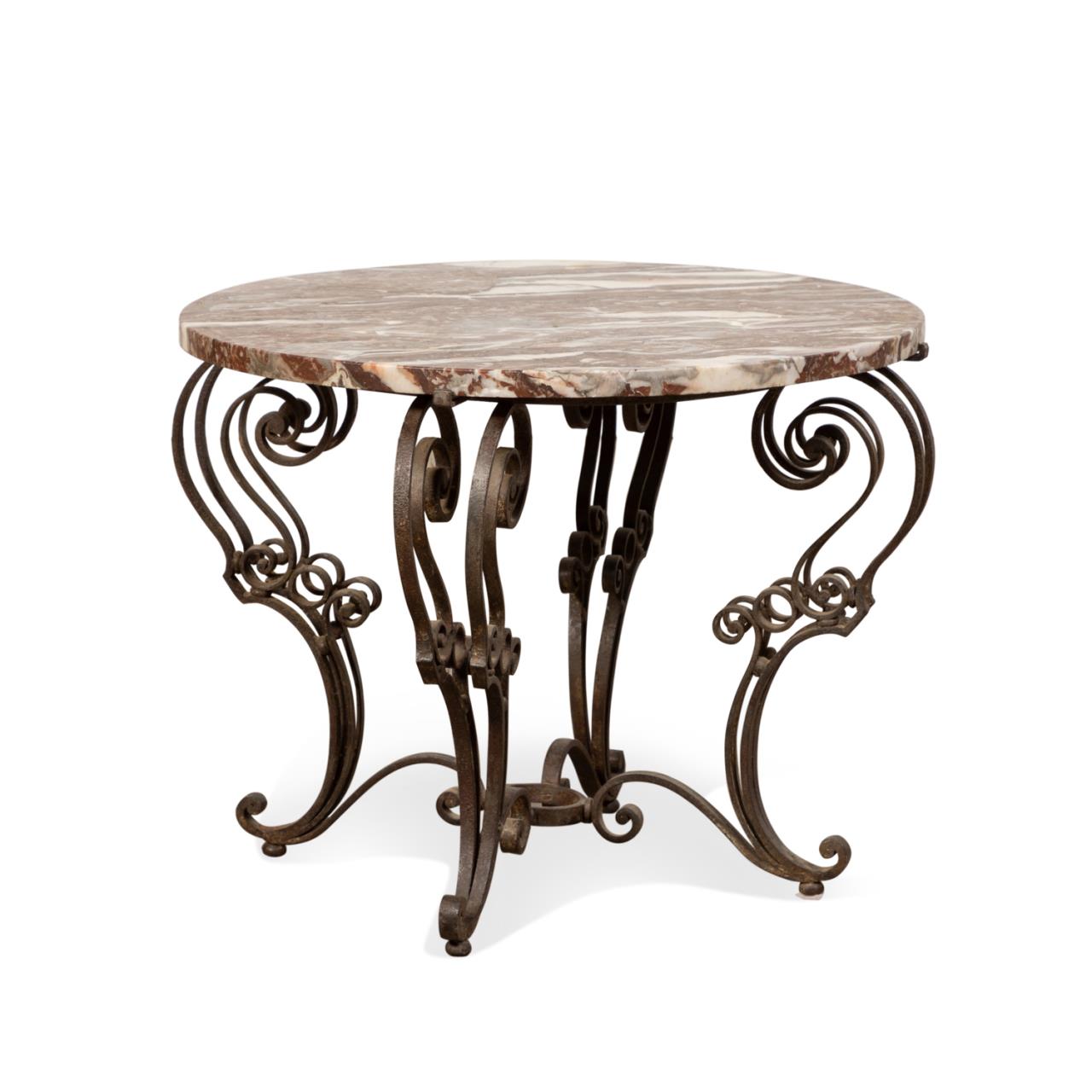 Appraisal: ITALIAN IRON MARBLE TOP ACCENT TABLE C Italian circular accent