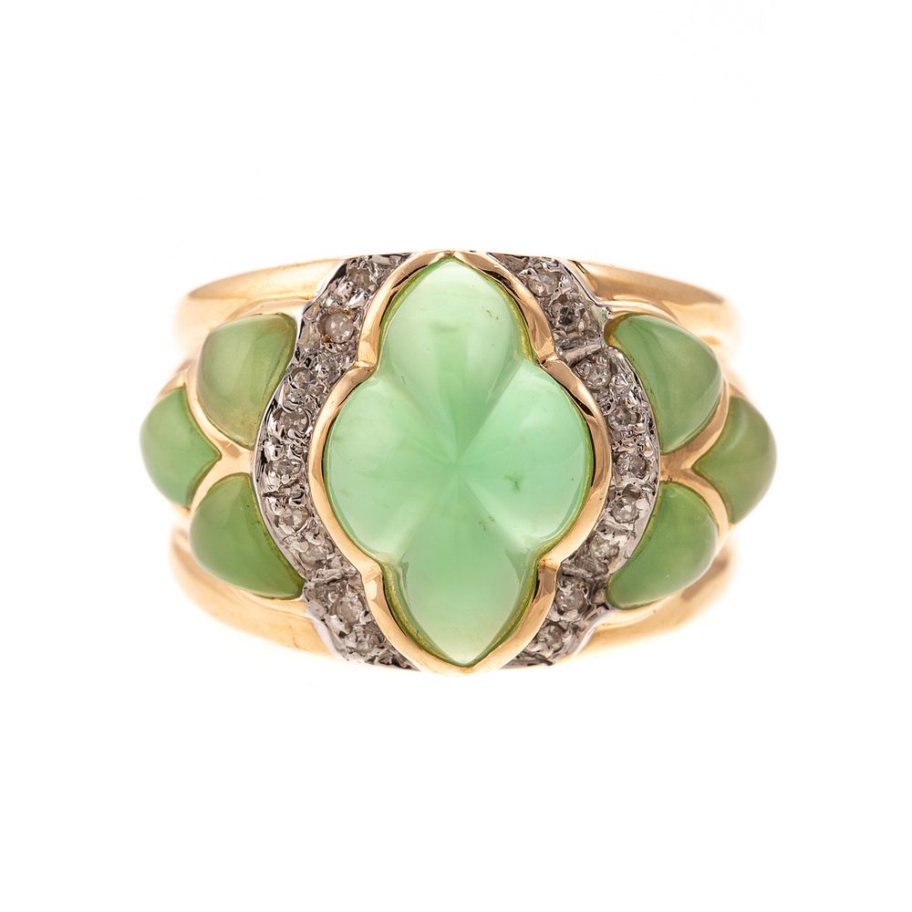 Appraisal: A Carved Green Quartz Diamond Ring in K K yellow