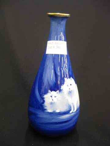 Appraisal: Handpainted Pottery Vase with White Cats blue trim artist signed