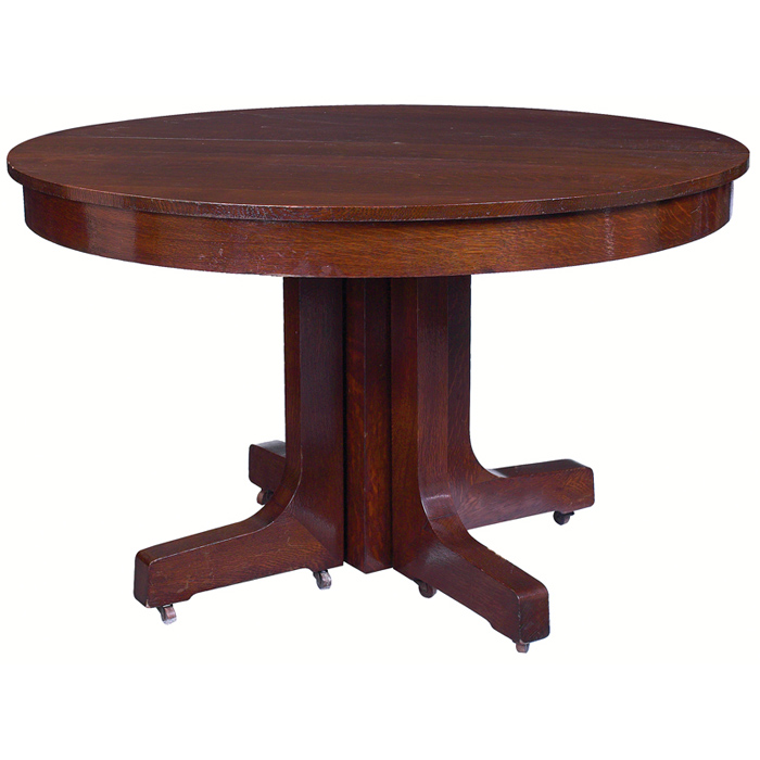 Appraisal: Arts Crafts dining table circular top over a split pedestal