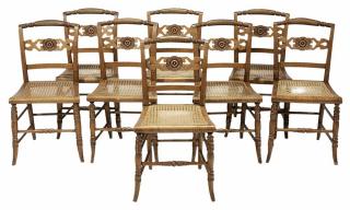 Appraisal: Set of Eight American Classical Tiger Maple Caned-Seat Dining Chairs