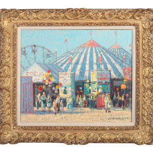 Appraisal: John Terelak American b Circus Top Fairground oil signed JC