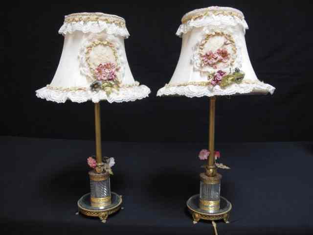 Appraisal: Pair of Czechoslovakian boudoir lamps Brass with mirrored pedestal bases