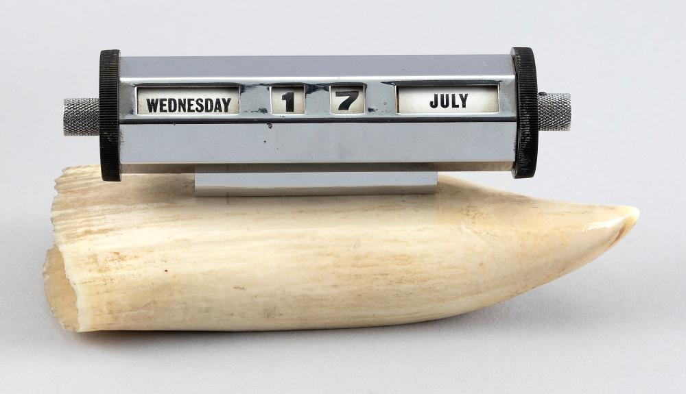 Appraisal: WHALE'S TOOTH MOUNTED WITH A PERPETUAL CALENDAR TH CENTURY LENGTH