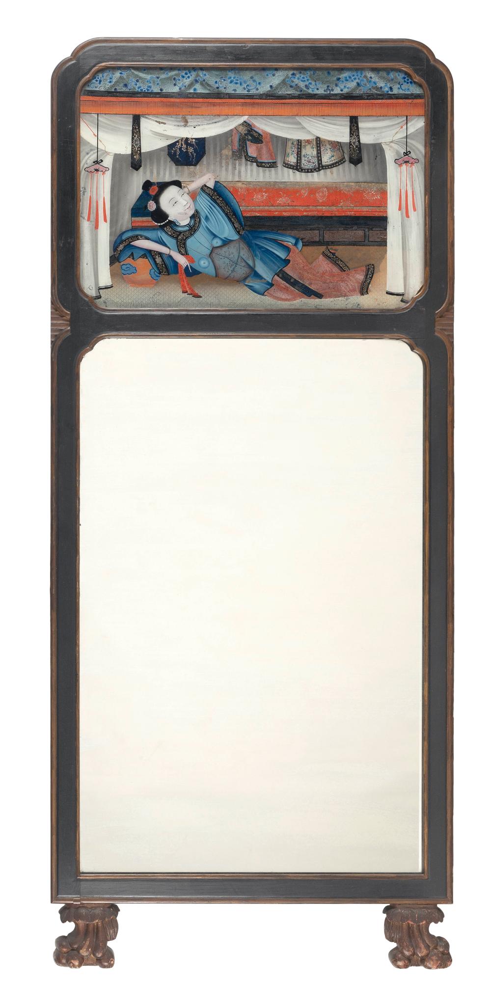 Appraisal: CHINESE EXPORT REVERSE-PAINTED GLASS MIRROR EARLY TH CENTURY HEIGHT WIDTH