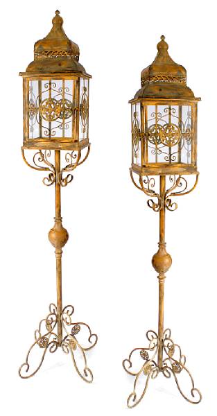 Appraisal: A pair of tole and iron floor lanterns height in