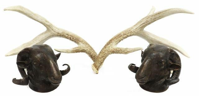 Appraisal: lot of Decorative items including pair patinated bronze wall-mounted rams'