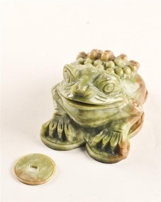 Appraisal: A Carved Green Stone Frog possibly jade with a carved