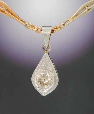 Appraisal: An Art Deco Diamond Pendant on Tri Color Chain k