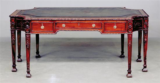 Appraisal: Adam style mahogany partner's desk rectangular top with cut corners