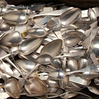 Appraisal: coin silver spoons various makers some unmarked oz T detailed