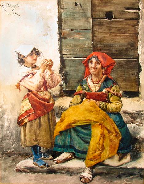 Appraisal: G Fortunati Italian The mending lesson signed and inscribed 'G