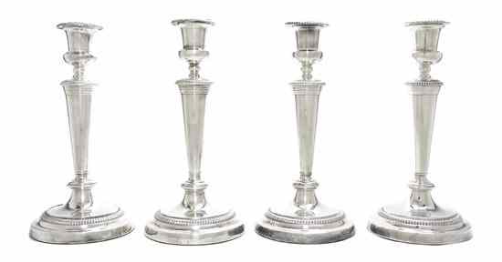 Appraisal: A Set of Four George III Silverplate Candlesticks Matthew Boulton