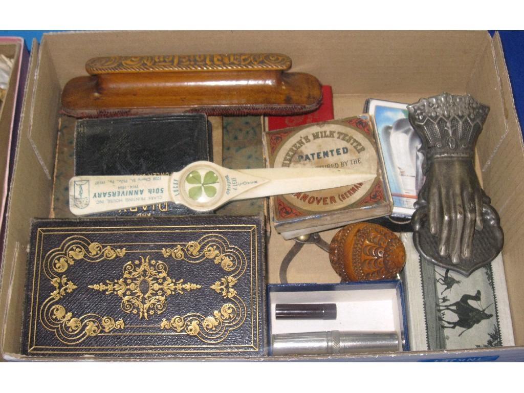 Appraisal: Box of miscellania - letter clips playing cards etc