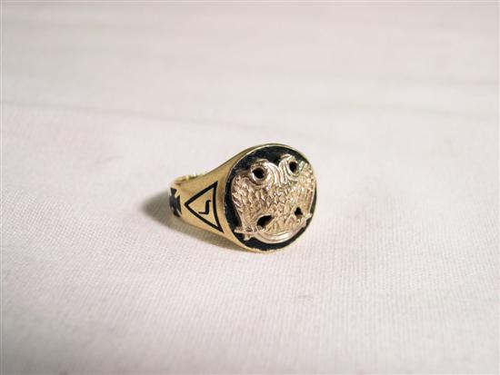 Appraisal: JEWELRY Masonic Ring K yellow gold black enamel nd Degree