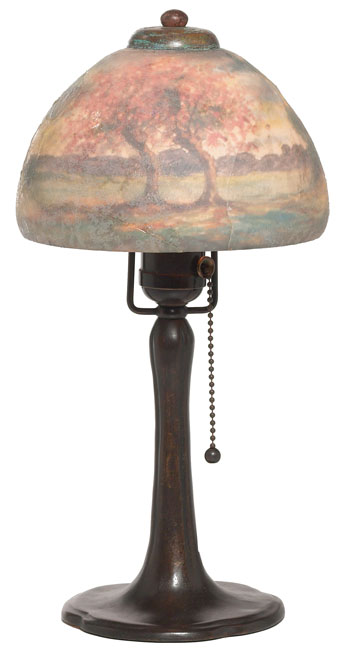 Appraisal: Handel boudoir lamp bronzed metal base supporting a reverse painted