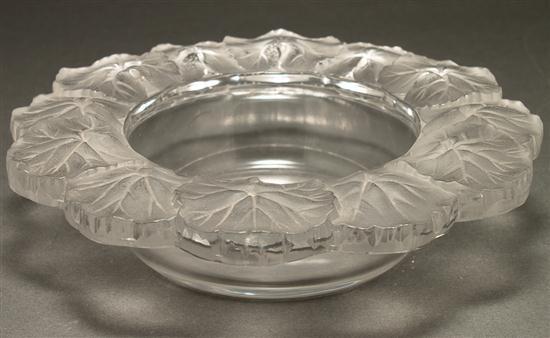 Appraisal: Lalique molded and partially frosted glass wine bottle coaster th