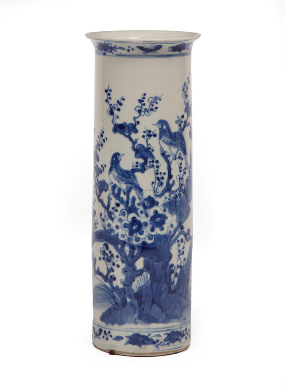 Appraisal: Large Chinese Blue and White Porcelain Magpie and Prunus Sleeve