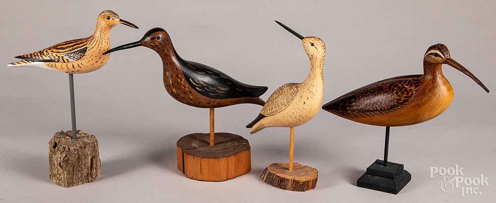 Appraisal: Four carved and painted shorebird decoys Four carved and painted