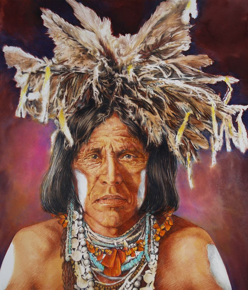 Appraisal: Paul Chris Calle Mimbres Indian Portrait W C Paul Calle