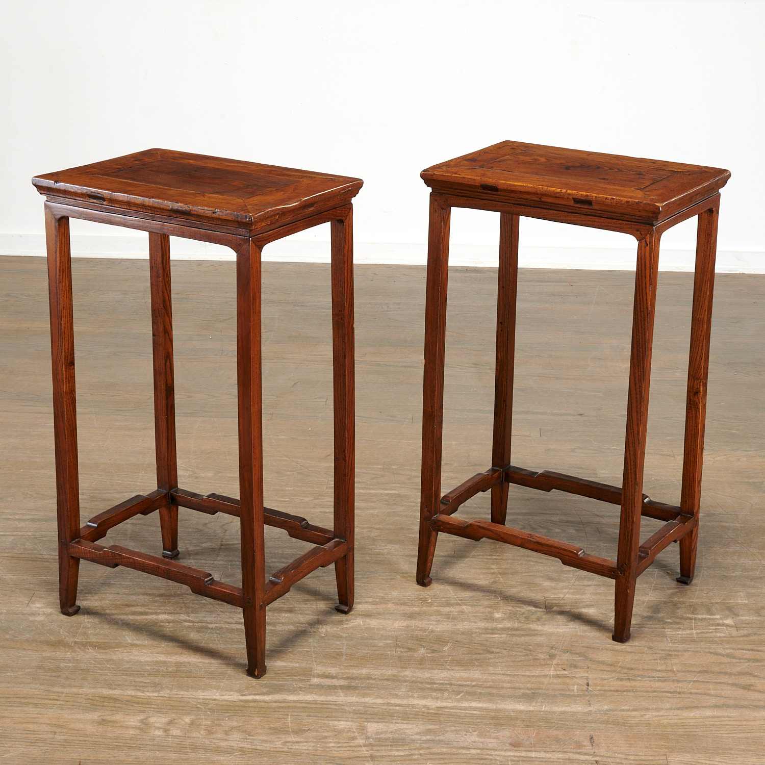 Appraisal: PAIR CHINESE HARDWOOD SIDE TABLES Qing Dynasty th th c