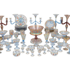 Appraisal: An Extensive Enameled Glass Table Service th Century comprising tall