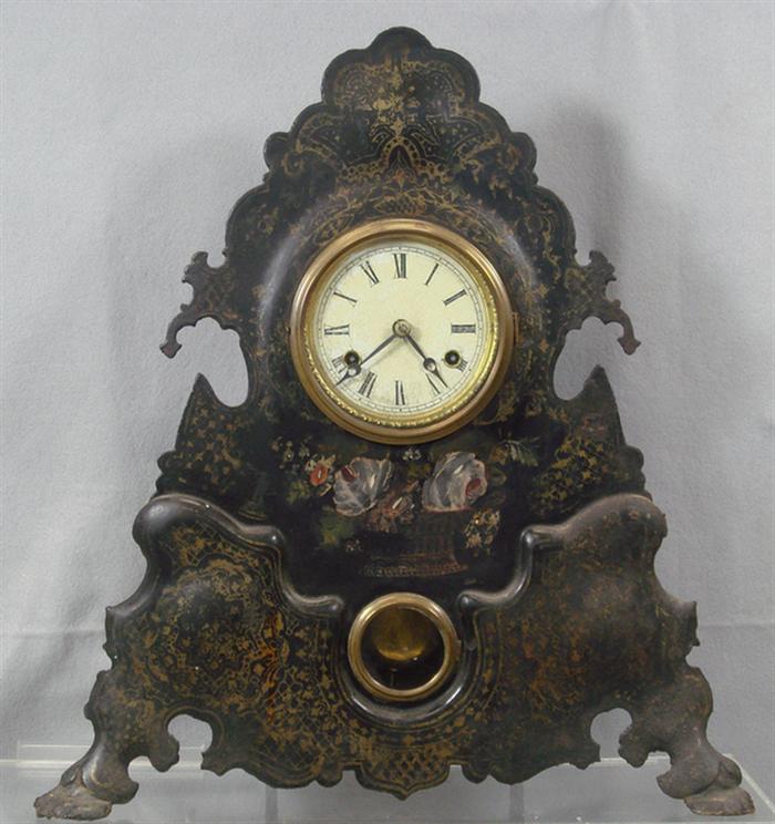 Appraisal: Nicholas Muller painted iron front mantle clock running h Estimate