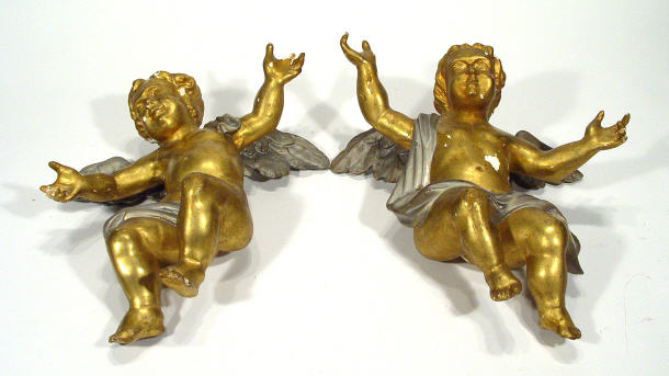 Appraisal: Pair of ceiling hanging winged gilt wood cherubs each cm