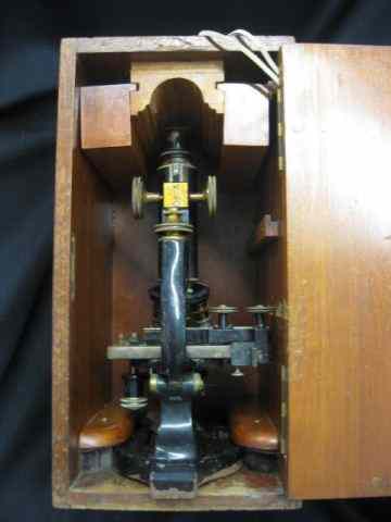 Appraisal: Antique Microscope in Wooden Box - '' tall