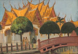 Appraisal: GEORGE BARRIERE FRENCH - Wat Benchamabophit Temple Bangkok oil on