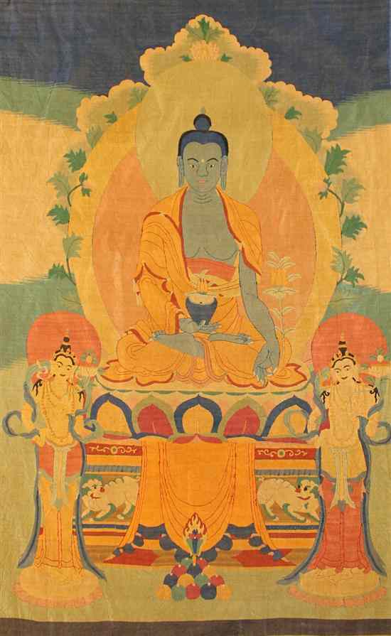 Appraisal: A Sino-Tibetan kesi panel woven with the medicine buddha and